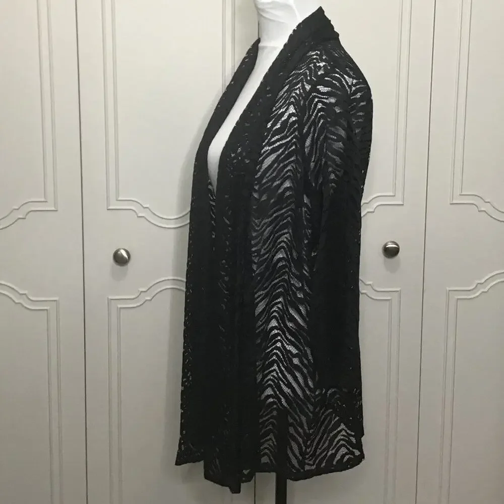 SUSAN GRAVER Black Peek Through Lace Jacket - Size Medium - Picture 2 of 4